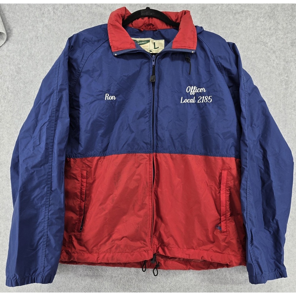 Vtg Crest Signature Collection Men's L Windbreaker Red Blue Zip Embroidered 90s